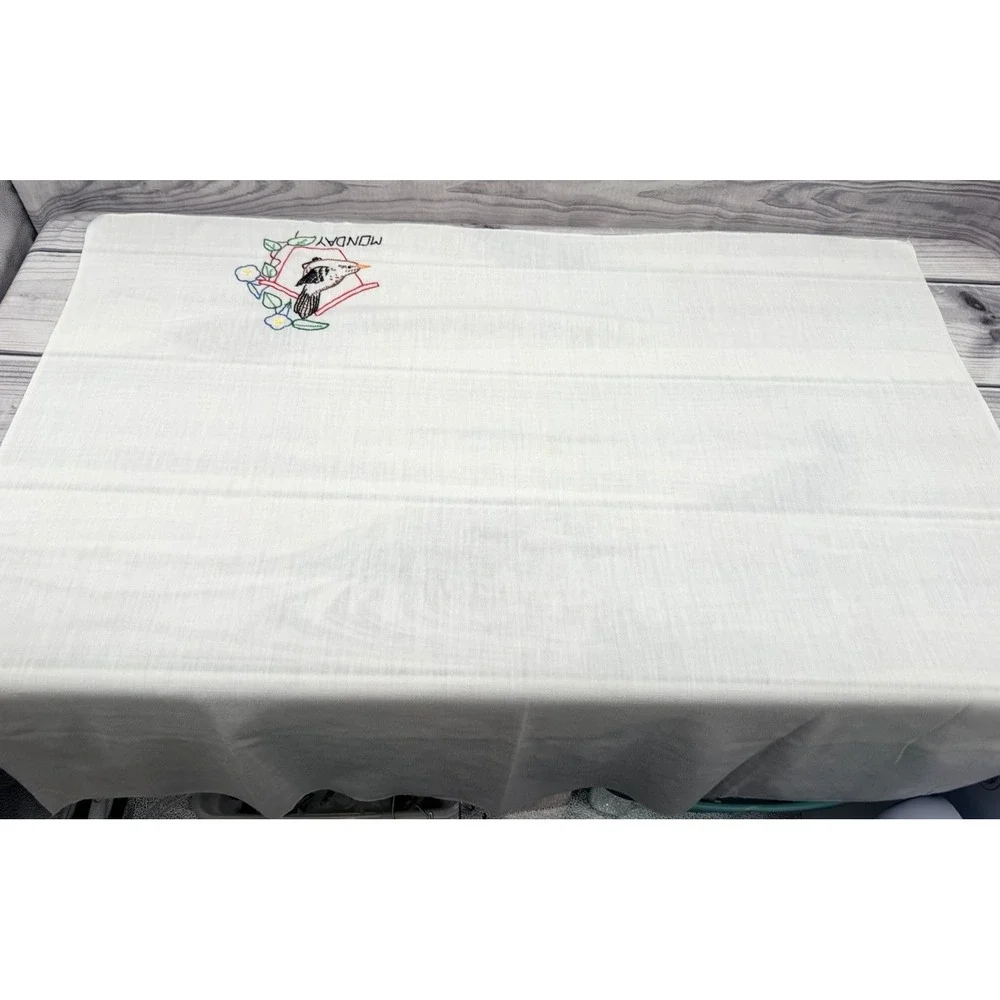 LOT OF 7 VINTAGE EMBROIDERED KITCHEN LINENS TEA TOWELS - WEEKDAYS AND CHERRIES